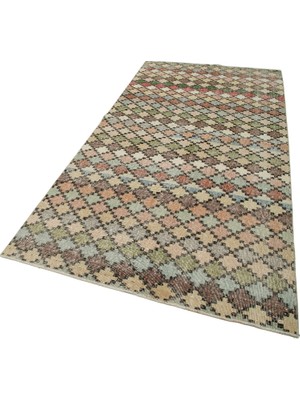Vera Concept Store 135X280 cm Kareli Kilim Bej Kareli Yün El Dokuma Modern Geometrik Etnik Eskitme Desenli Boho Oturma Odası Salon Yolluk Koridor Mutfak Halısı