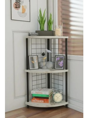 Vera Concept Store 3raflı Metal Telli Köşe Kitaplık Çevir-Kur Raf Ünitesi Modern Salon Dekoratif Raf Ofis Çalışma Odası Beyaz Mermer