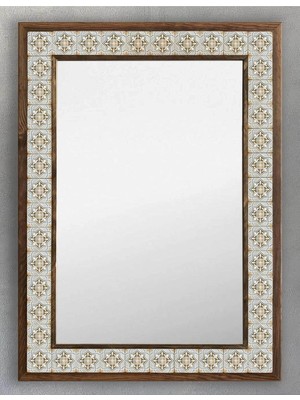 Vera Concept Store Oscar Stone Decor Ahşap Çerçeveli Mozaik Taş (Mermer) Ayna 53X73 cm Doğal Eskitme Ayna Seramik Desen AYN5070-109