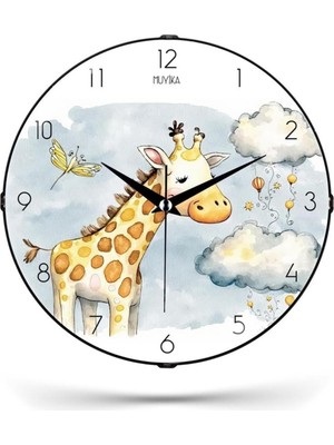 Vera Concept Store Çocuk Odası Saati Dekoratif Sessiz Zürafa Desenli 26CM Pds-26 MYK9920-3 Zürafa