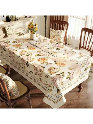 Vera Concept Store Köşeli Masa Örtüsü Masa Folyosu Bej Gül, Gül Yaprakları, Pvc, 60 x 90
