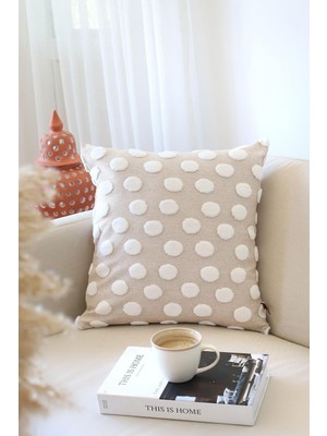 Vera Concept Store Bohem Özel Tasarım Punch Panç Desen Kare Dekoratif Kırlent Kılıfı 50X50 cm Point Bej