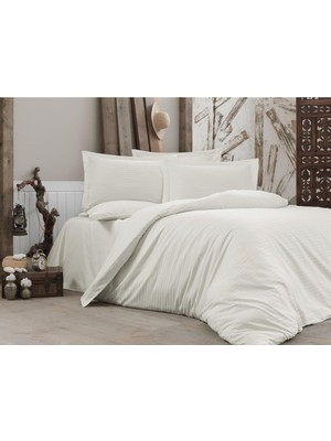 Vera Concept Store %100 Pamuk Saten Çizgili Çift Kişilik Nevresim Takımı Ekru 240 x 260 ALENANM335