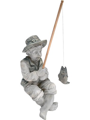 Vera Concept Store Frederic Avignon Boy Balıkçı Bahçe Heykeli, 38 Cm, Poliresin, Iki Tonlu Taş