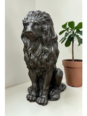 Vera Concept Store Dekoratif 53 cm Metalik Antrasit Aslan Heykeli Antik Ev Balkon Bahçe Dekorasyon Biblo Heykel Obje