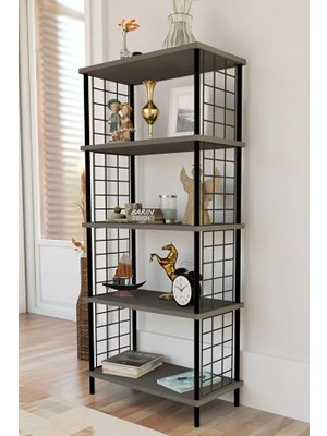 Vera Concept Store 5 Raflı Telli Metal Kitaplık Salon,ofis,çalışma Odası Modern Düzenleyici Çevir Tak Kolay Kurulum Raf Antrasit