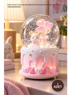 Yenilig 1 Adet Kaplı Tavşan Tasarımlı Işıklı Müzikli Püskürtmeli Büyük Boy Kar Küresi – Cam Fanus, Otomatik Kar Efekti, Işıklı Müzikli Snow Globe