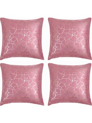 Vera Concept Store Soho Kumaş Altın Varak Desenli Dekoratif 4'lü Kırlent Yastık Kılıfı Seti - 42 x 42 cm (4, Fuşya)