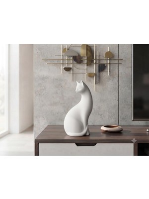 Vera Concept Store Modern Minimalist Kedi Heykeli - Dekoratif Salon ve Ofis Biblosu Beyaz 10 x 18