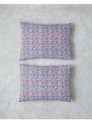 Vera Concept Store Flower Blast Kolay Ütülenir 2'li Yastık Kılıfı 50X70 Cm, Kırmızı - Mavi, 50 x 70