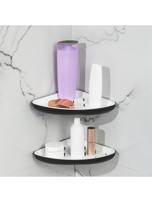 Vera Concept Store 0447 2'li Istiridye Banyo Köşe Rafı - Yapışkanlı Duş Rafı Banyo Düzenleyici Organizer - Siyah