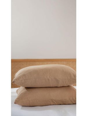 Vera Concept Store 4 Katlı Müslin Yastık KILIFI,%100 Pamuk, 50X70 Cm, 2'li Set, Nefes Alabilir, Düz Renk, Yatak Odası Için (Bej)