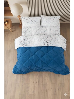 Vera Concept Store Evoria Battal Boy Lüx Wellsoft Yorgan Çift Taraflı - 2 Adet Yastık Kılıflı Yorgan Seti 215X235 cm (Mavi)