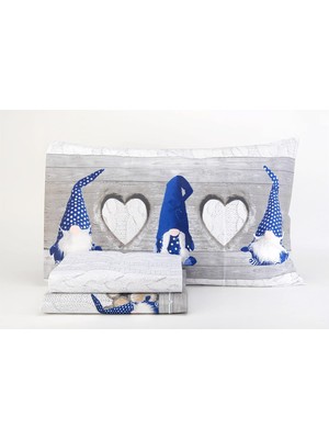 Vera Concept Store Italya'da Flanel Nevresim Set% 100 Sıcak Pamuk Yapımı | Gömme Sac 160 x 300 cm + Gömme Sac 90 x 200 cm + Kapak Yastık 50 x 80 cm | Gnome Baskı [mavi,