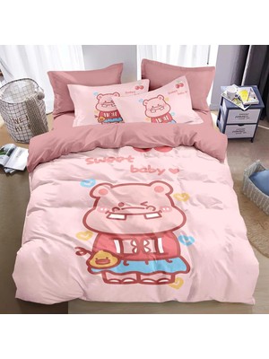 Vera Concept Store Çift Kişilik Nevresim 220 x 240 cm Yetişkin Hippo Pembe Gizli Fermuarlı Nevresim Takımı Yumuşak Anti-Alerji Mikrofiber Nevresim Takımı Nevresim Takımı