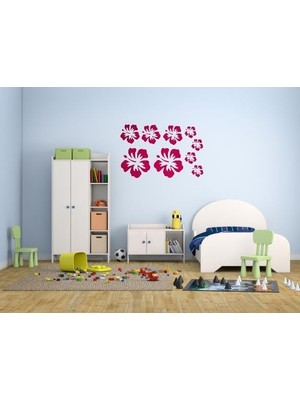 Vera Concept Store Duvar Süsü (Sticker) 2 Adet Pembe Çiçekli Şeffaf Filmli Pvc 48X33X0,5CM