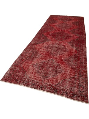 Vera Concept Store 135X381 cm Zile Kırmızı Vintage Yün El Dokuma Modern Geometrik Etnik Eskitme Desenli Boho Oturma Odası Salon Yolluk Koridor Mutfak Halısı