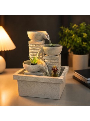 Vera Concept Store Dekoratif Masaüstü Şelale Su Çeşmesi, LED Işıklı Pompalı 3 Katlı Iç Mekan Süs Havuzu, Sürekli Su Akışlı Ev Ofis Salon Yatak Odası Masaüstü Dekoru, Su-