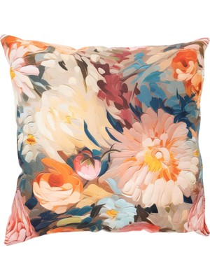 Vera Concept Store Içi Dolu Krep Örgü Üzerine Dijital Baskılı Kırlent 45X43 cm | Pembe Ağırlıklı Çiçekli Dekoratif Yastık