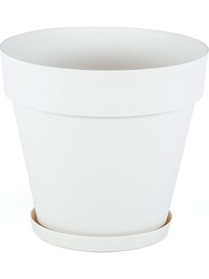 Vera Concept Store Yalım Saksı Drenaj Aparatlı Tabaklı Dekoratif Saksı 55CM, 76 Litre Kirli Beyaz