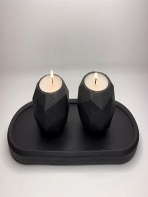 Vera Concept Store Geometrik Beton Mumluk Set Mat Siyah 3 Parça Oval Tealight Mumluk(2 Adet Tealight Dahil)