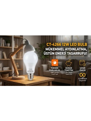 Vera Concept Store Cata CT-4266 12W LED Ampul | Beyaz Işık 6500K | E27 Duylu | Enerji Tasarruflu | Uzun Ömürlü