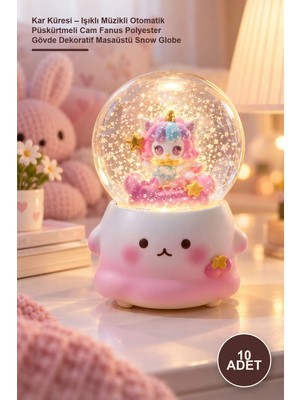 Yenilig 10 Adet Kar Küresi – Işıklı Müzikli Otomatik Püskürtmeli Cam Fanus Polyester Gövde Dekoratif Masaüstü Snow Globe
