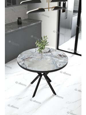 Vera Concept Store Yuvarlak Mutfak Masası Sabit 90 cm Gri Mermer Gri Mermer 90 x 90
