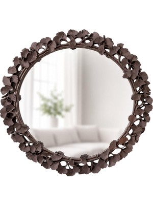 Vera Concept Store Dekoratif Duvar Aynası Yuvarlak – Modern Çiçek Desenli Çerçeve, 43 Cm, Salon Antre Banyo Için Şık Ayna (Taupe)
