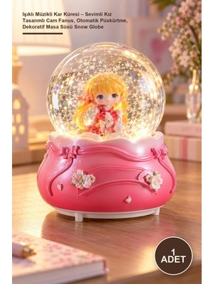 Yenilig 1 Adet Işıklı Müzikli Kar Küresi – Sevimli Kız Tasarımlı Cam Fanus, Otomatik Püskürtme, Dekoratif Masa Süsü Snow Globe