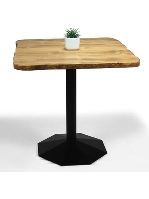 Vera Concept Store Doğal Ağaç Masif Kütük Masa Yemek Masası (Metal Ayak) 75 cm x 75 cm