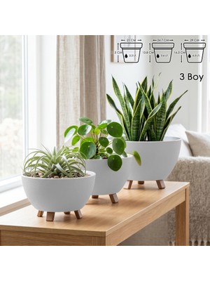 Vera Concept Store Sora Saksı Süzgeçli Ayaklı Delikli Plastik Aranjman Sukulent Saksısı (Krem, 3 Boy)