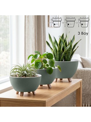 Vera Concept Store Sora Saksı Süzgeçli Ayaklı Delikli Plastik Aranjman Sukulent Saksısı (Yeşil, 3 Boy)