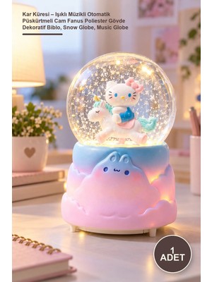 Yenilig 1 Adet Kar Küresi – Işıklı Müzikli Otomatik Püskürtmeli Cam Fanus Poliester Gövde Dekoratif Biblo, Snow Globe, Music Globe