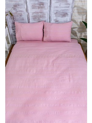 Vera Concept Store A Vintage PEMBE%100 Pamuk Nakışlı Çift Kişilik Çarşaflı Nevresim Takımı Pembe 200 x 220