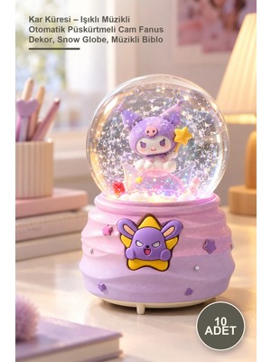 Yenilig 10 Adet Kar Küresi – Işıklı Müzikli Otomatik Püskürtmeli Cam Fanus Dekor, Snow Globe, Müzikli Biblo