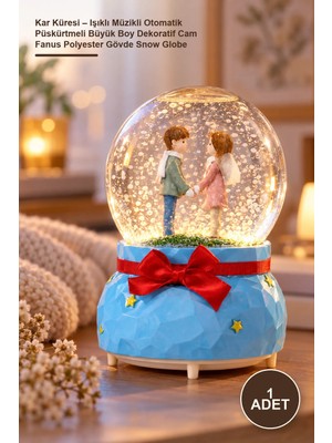 Yenilig 1 Adet Kar Küresi – Işıklı Müzikli Otomatik Püskürtmeli Büyük Boy Dekoratif Cam Fanus Polyester Gövde Snow Globe