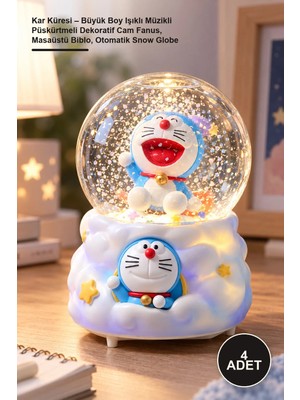 Yenilig 4 Adet Kar Küresi – Büyük Boy Işıklı Müzikli Püskürtmeli Dekoratif Cam Fanus, Masaüstü Biblo, Otomatik Snow Globe