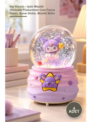 Yenilig 4 Adet Kar Küresi – Işıklı Müzikli Otomatik Püskürtmeli Cam Fanus Dekor, Snow Globe, Müzikli Biblo