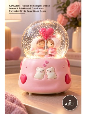 Yenilig 2 Adet Kar Küresi – Sevgili Temalı Işıklı Müzikli Otomatik Püskürtmeli Cam Fanus Polyester Gövde Snow Globe Dekor
