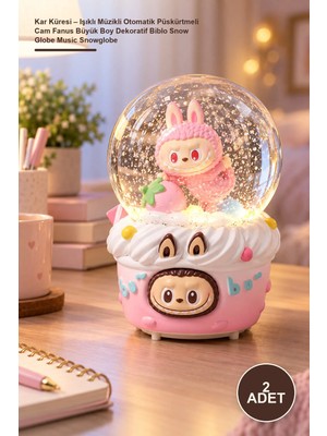 Yenilig 2 Adet Kar Küresi – Işıklı Müzikli Otomatik Püskürtmeli Cam Fanus Büyük Boy Dekoratif Biblo Snow Globe Music Snowglobe
