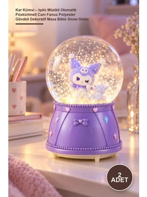 Yenilig 2 Adet Kar Küresi – Işıklı Müzikli Otomatik Püskürtmeli Cam Fanus Polyester Gövdeli Dekoratif Masa Biblo Snow Globe
