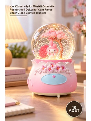 Yenilig 10 Adet Kar Küresi – Işıklı Müzikli Otomatik Püskürtmeli Dekoratif Cam Fanus Snow Globe Lighted Musical