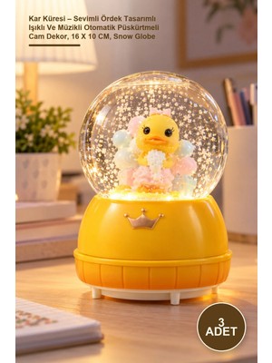 Yenilig 3 Adet Kar Küresi – Sevimli Ördek Tasarımlı Işıklı ve Müzikli Otomatik Püskürtmeli Cam Dekor, 16 x 10 Cm, Snow Globe