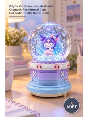 Yenilig 5 Adet Büyük Kar Küresi – Işıklı Müzikli Otomatik Püskürtmeli Cam Dekoratif Ev Ofis Snow Globe