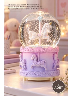 Yenilig 4 Adet Atlı Karınca Işıklı Müzikli Püskürtmeli Kar Küresi – Büyük Boy Cam Fanus Otomatik Kar Püskürtme Müzikli Işıklı Snow Globe Music Box