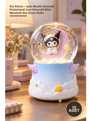 Yenilig 10 Adet Kar Küresi – Işıklı Müzikli Otomatik Püskürtmeli Cam Dekoratif Biblo Masaüstü Süs Snow Globe