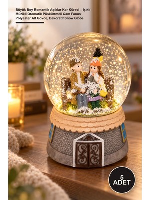 Yenilig 5 Adet Büyük Boy Romantik Aşıklar Kar Küresi – Işıklı Müzikli Otomatik Püskürtmeli Cam Fanus Polyester Alt Gövde, Dekoratif Snow Globe
