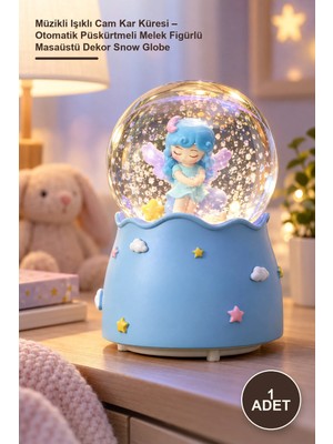 Yenilig 1 Adet Müzikli Işıklı Cam Kar Küresi – Otomatik Püskürtmeli Melek Figürlü Masaüstü Dekor Snow Globe