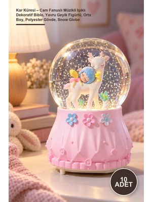 Yenilig 10 Adet Kar Küresi – Cam Fanuslı Müzikli Işıklı Dekoratif Biblo, Yavru Geyik Figürlü, Orta Boy, Polyester Gövde, Snow Globe